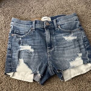 BKE Women's Ripped Jean Shorts - Dark Blue